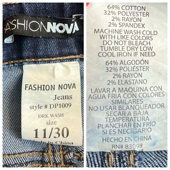 Fashion Nova Dark Wash Skinny Ankle High Rise Jeans Dark Wash Size 11/30 Juniors - Picture 5 of 6